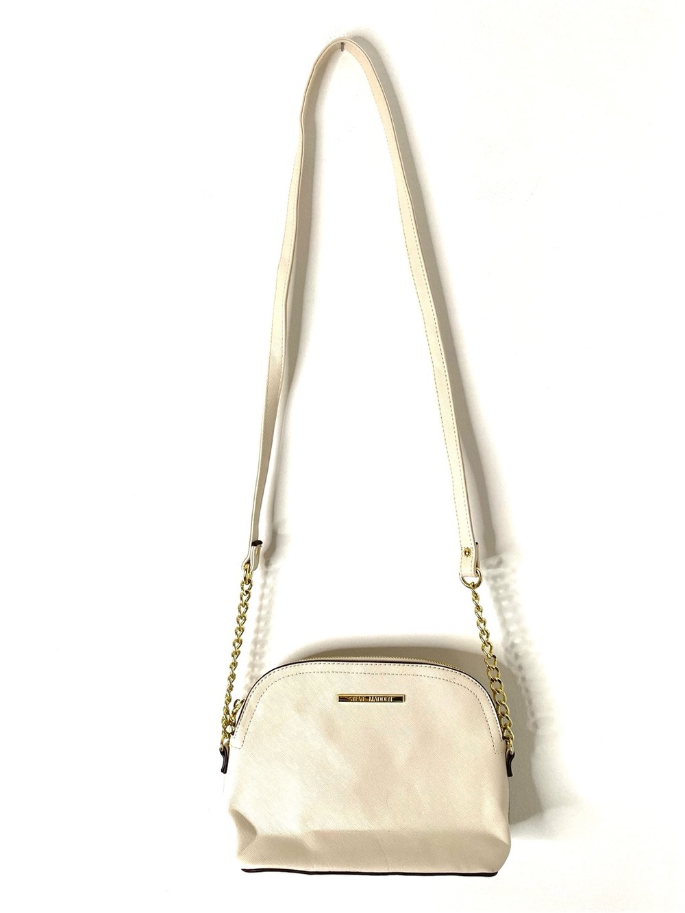 Steve Madden Ivory White Crossbody Shoulder Bag Gold Chain Strap Purse Handbag